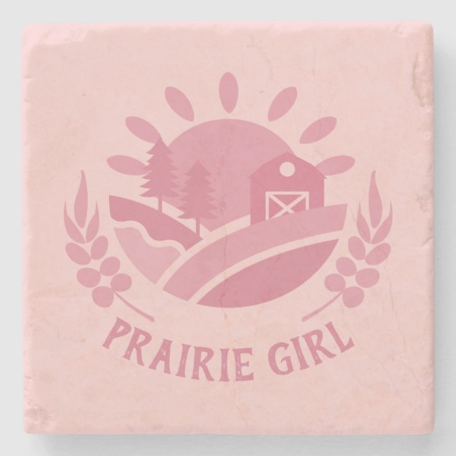 Porta-copo De Pedra Porta copos Pink Prairie Girl Stone (Frente)