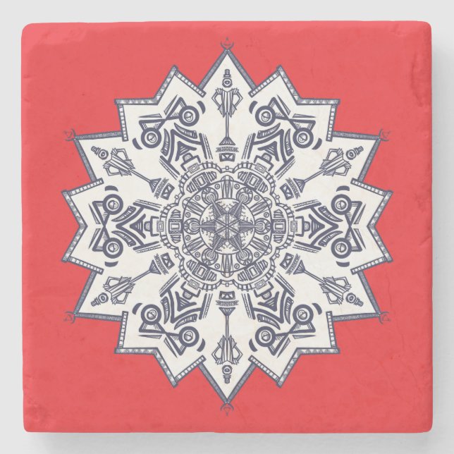 Porta-copo De Pedra Porta copos Sandstone de Mandela Azul e Branca (Frente)