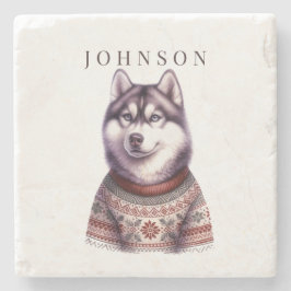 Porta-copo De Pedra Porte-copos Personalizado, Husky Siberiano Festivo
