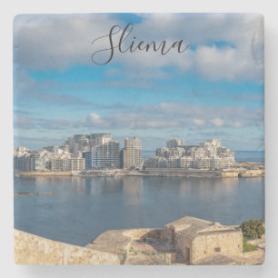 Porta-copo De Pedra Porto de Sliema e arranha-céus em Malta