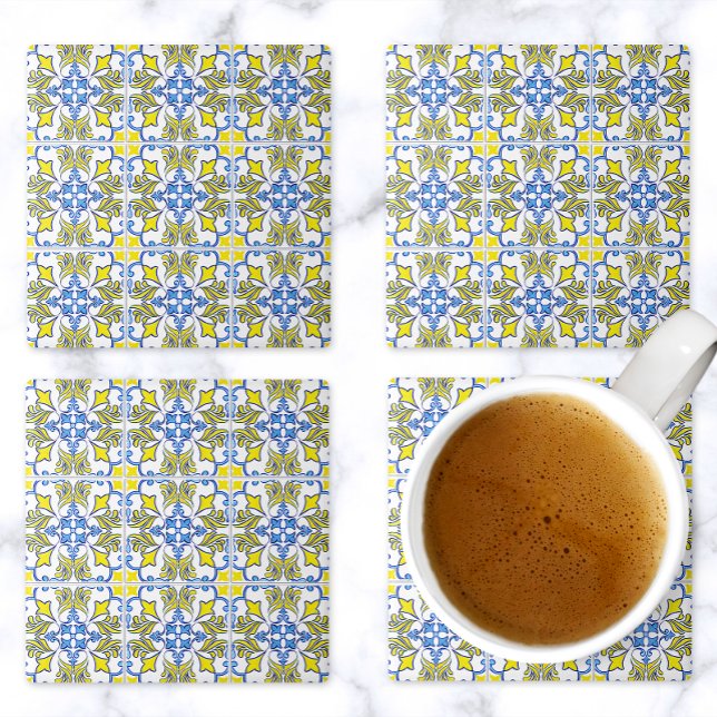 Porta-copo De Pedra Portuguese Tile Pattern Yellow White Blue (Criador carregado)