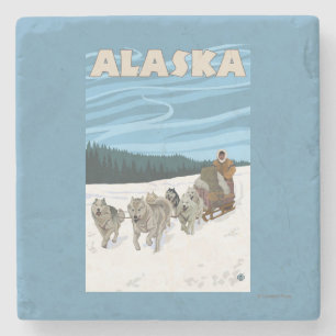 Porta-copo De Pedra Poster das viagens vintage de AlaskaDogsledding