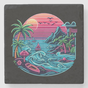 Porta-copo De Pedra Praia neon tropical/havaiana