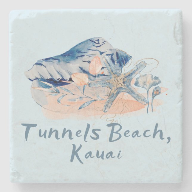 Porta-copo De Pedra Praia Tunnels Kauai Conchas   (Frente)
