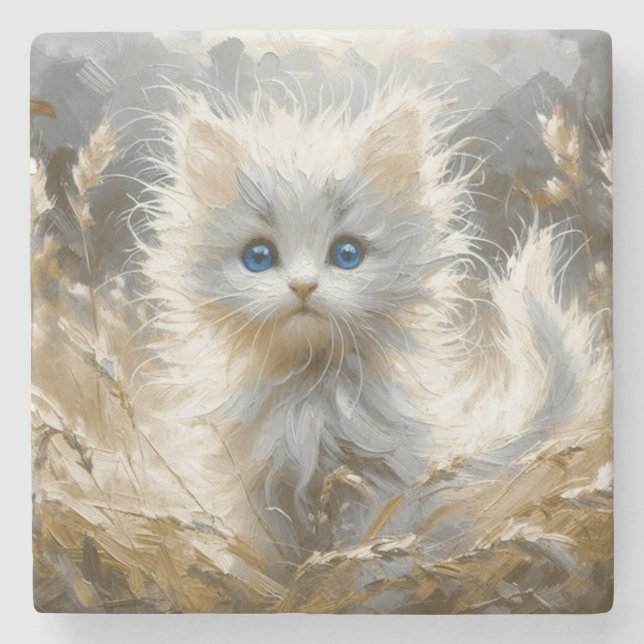Porta-copo De Pedra Precioso White Kitten (Frente)