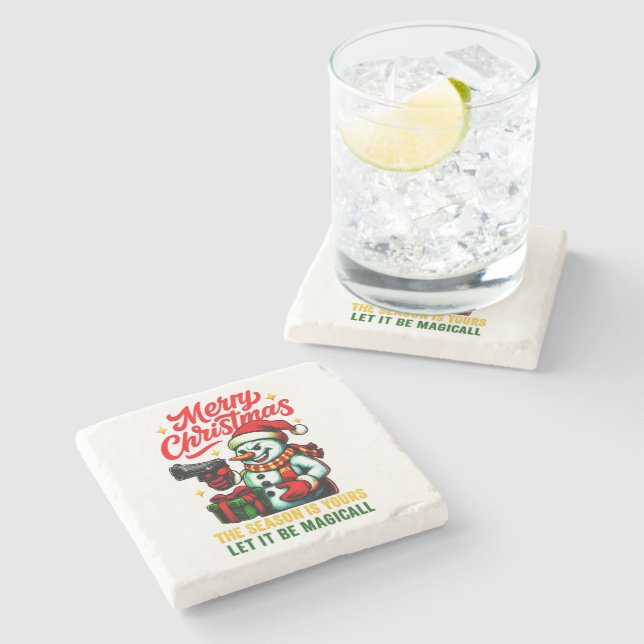 Porta-copo De Pedra Premium Gangster Snowman Edgy Home Unique Christma (Lateral)