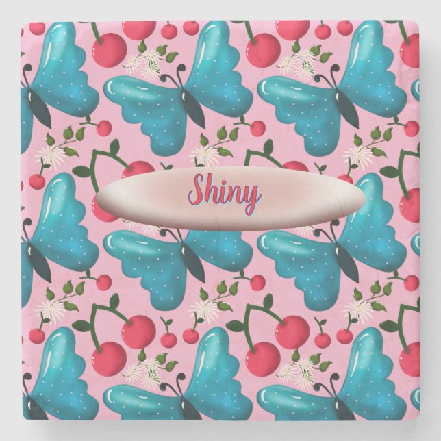 Porta-copo De Pedra Presente com padrão floral de borboleta personaliz (Frente)