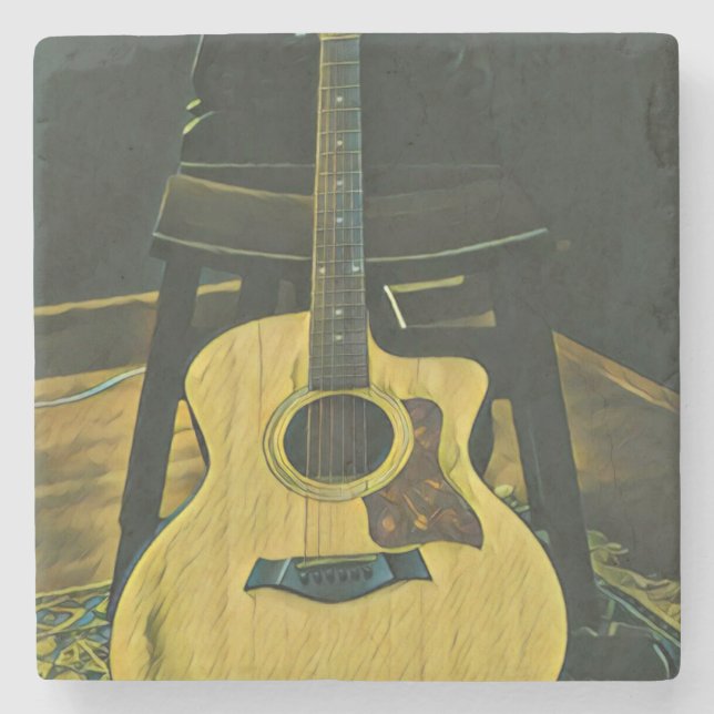 Porta-copo De Pedra Presente para amigo guitarrista (Frente)
