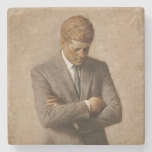 Porta-copo De Pedra Presidente Americano John Kennedy Retrato Pintado