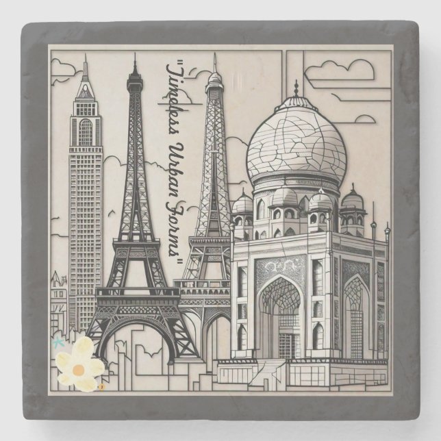 Porta-copo De Pedra "Preto, branco e construído" (Frente)