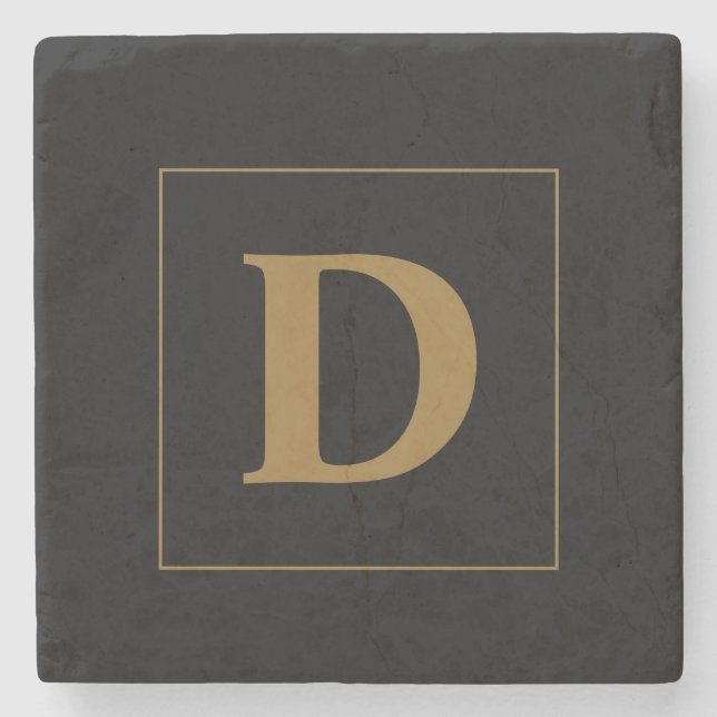 Porta-copo De Pedra Preto Personalizado com Família Dourada Inicial (Frente)