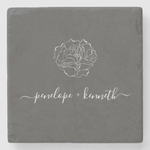 Porta-copo De Pedra Preto Preto Mínimo de Script, Flor Personalizado