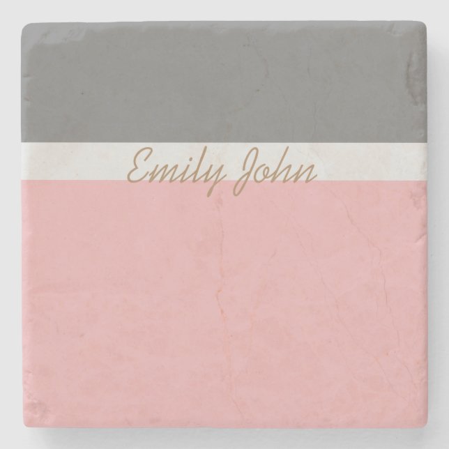 Porta-copo De Pedra Pretty Pink & Grey Stone Coaster (Frente)