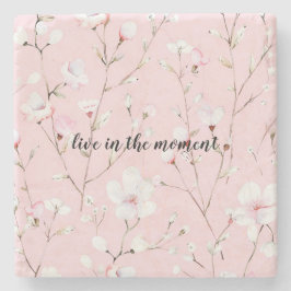 Porta-copo De Pedra Pretty Pink White Flowers  