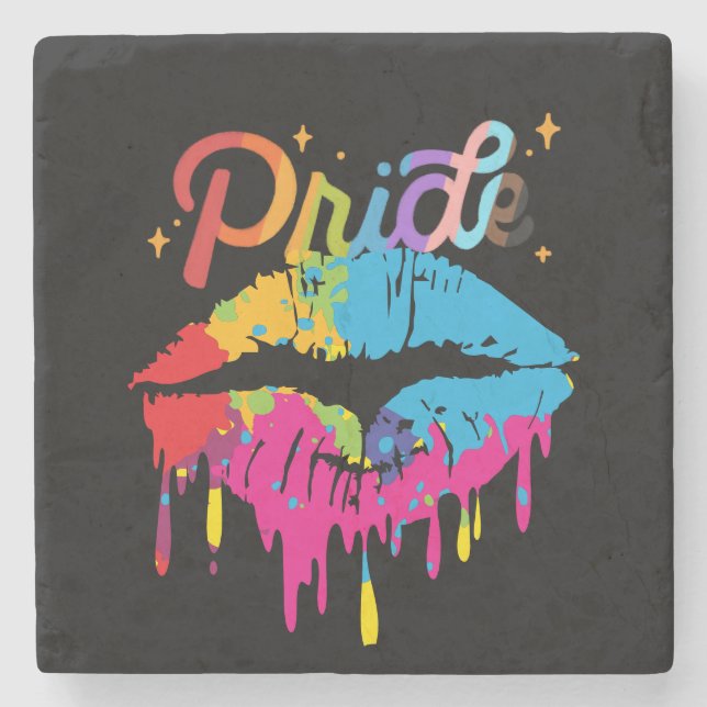 Porta-copo De Pedra Pride Rainbow Lips | LGBTQ | Dripping Lips (Frente)