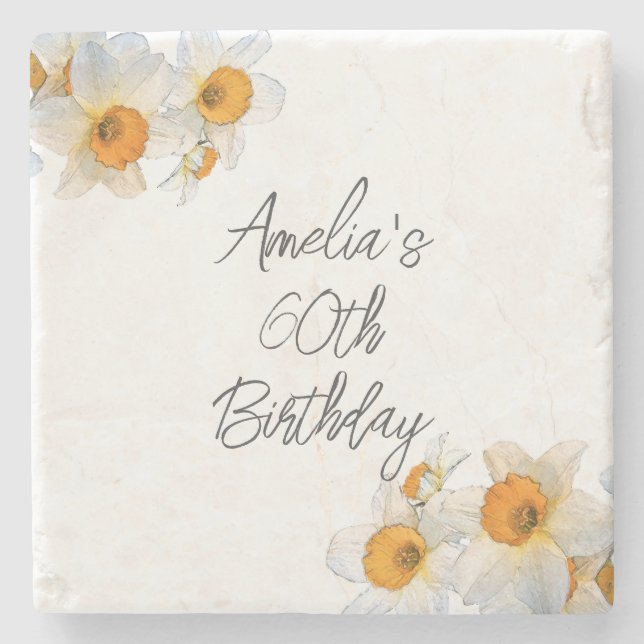 Porta-copo De Pedra Primavera Daffodil Birthday (Frente)