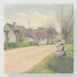 Porta-copo De Pedra Primavera na vila com garotas na estrada