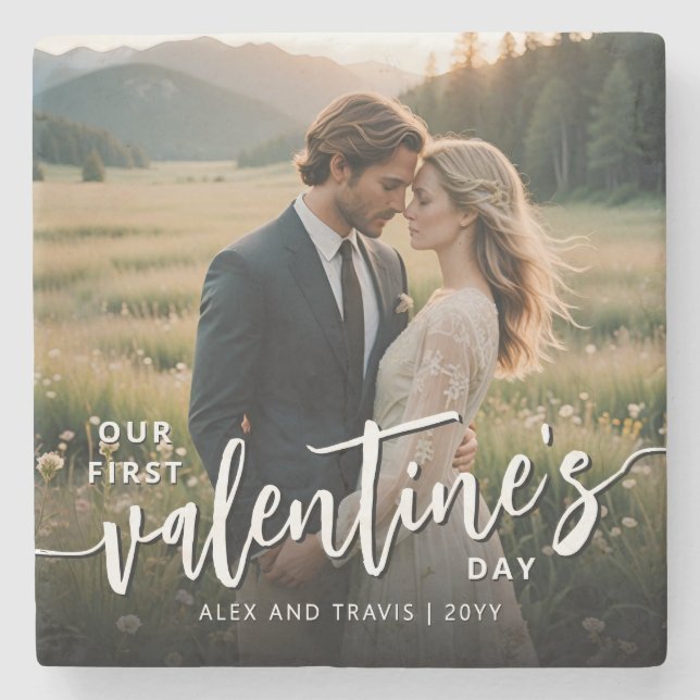 Porta-copo De Pedra Primeiro Dia de os namorados personalizado do Phot (Frente)
