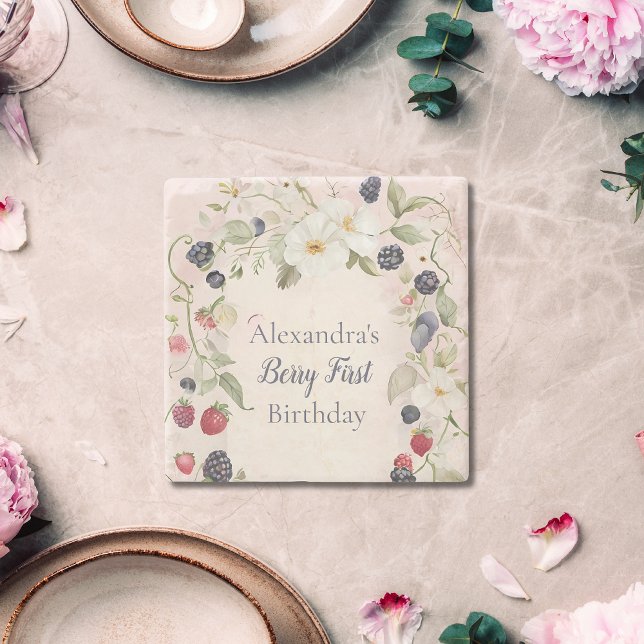 Porta-copo De Pedra Primeiro primeiro aniversario do Strawberry Berry (Criador carregado)