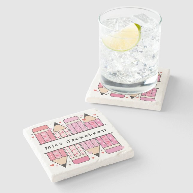 Porta-copo De Pedra Professor de Lápis de Nome Personalizado (Lateral)