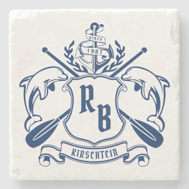 Porta-copo De Pedra Protetor litoral do remo da âncora dos golfinhos (Frente)