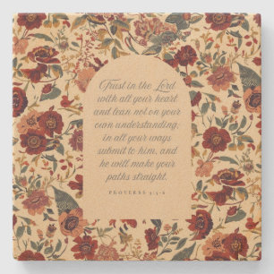 Porta-copo De Pedra Provérbios 3:5–6 Confie no Senhor Floral Vintage