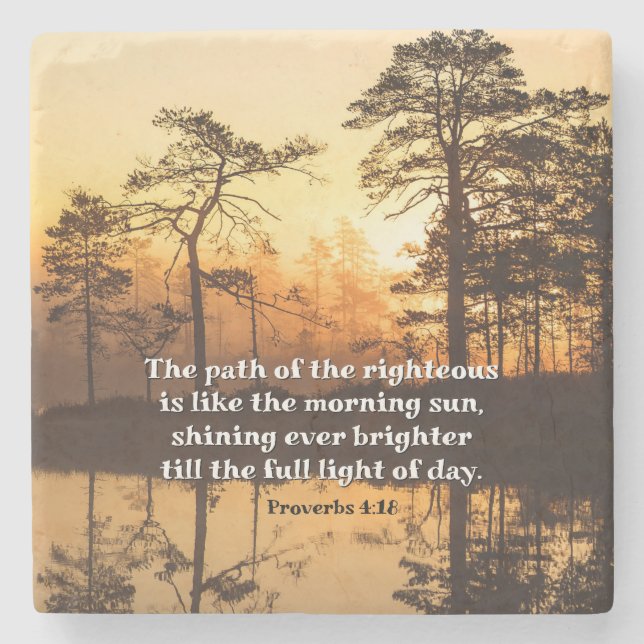 Porta-copo De Pedra Provérbios 4:18 Caminho da Bíblia direita Versa (Frente)
