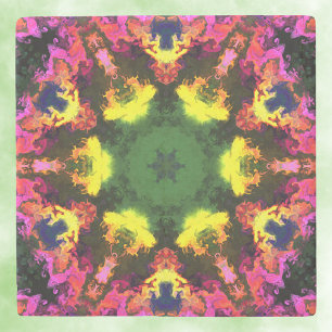 Porta-copo De Pedra Psicodélica Flor de Mandala, Cor-de-rosa, amarelo