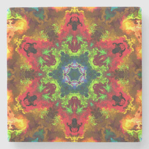 Porta-copo De Pedra Psicodélico Flor de Hippie Verde Vermelho e Laran