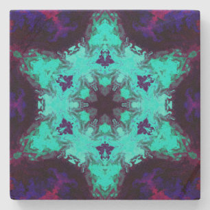 Porta-copo De Pedra Psicodélico Mandala Flor Azul e Roxo