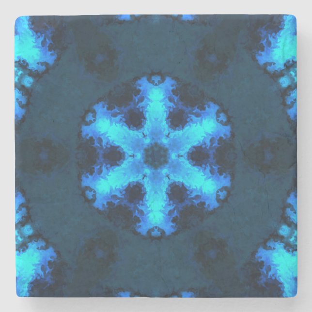 Porta-copo De Pedra Psychedelic Hippie Snowflake Blue (Frente)