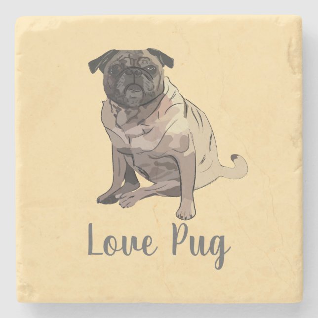 Porta-copo De Pedra Pug Amor (Frente)