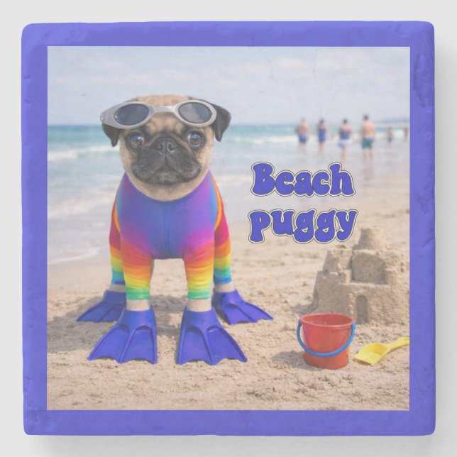 Porta-copo De Pedra Pug de Praia (Frente)