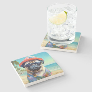 Porta-copo De Pedra Pug on Beach, presente de verão para o amante do c