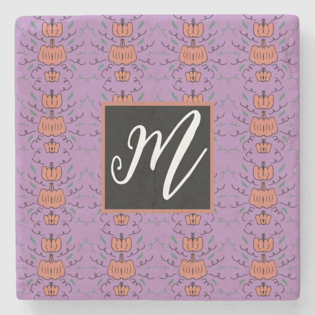 Porta-copo De Pedra Pumpkin Doodle Halloween - Padrão Invisível (Frente)