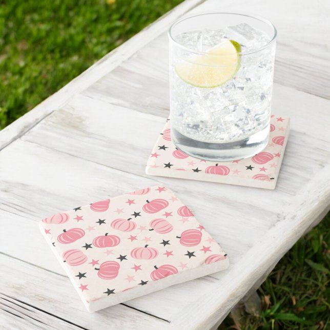 Porta-copo De Pedra Pumpkin rosa e preto com estrelas Halloween e outo (Criador carregado)