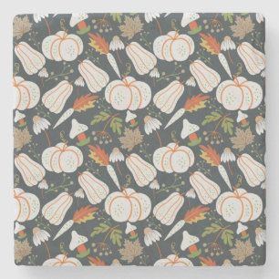 Porta-copo De Pedra Pumpkin sem costura padrão floral preto e branco