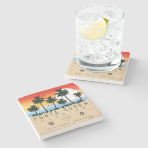 Porta-copo De Pedra Punta Gorda Florida Retro Sunset Palm tree 1960
