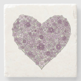 Porta-copo De Pedra Purple flowered heart coaster