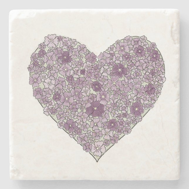Porta-copo De Pedra Purple flowered heart coaster (Frente)