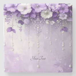 Porta-copo De Pedra Purple Flowers with Dangling Pearls Stone Coaster