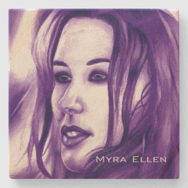 Porta-copo De Pedra Purple People Woman Portrait Original Art