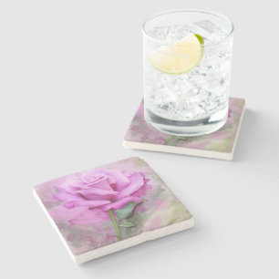 Porta-copo De Pedra   Purple Rose Floral