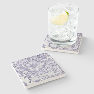Porta-copo De Pedra Purple Vintage Chinoiserie Floral Personalizada
