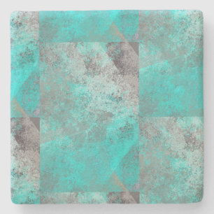 Porta-copo De Pedra Quadrados Abstratos Azul Turquesa Cinza