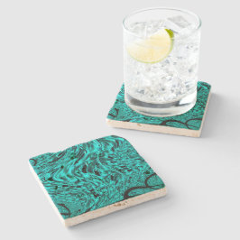 Porta-copo De Pedra Quadrados tortos espelhados na imagem ciano ou azu