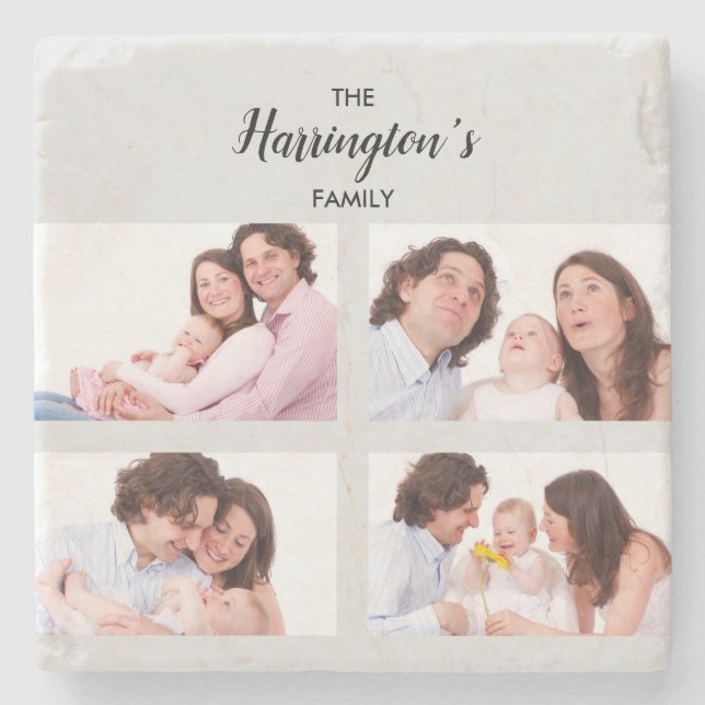 Porta-copo De Pedra Quadro de Retângulo de Colagem de Fotos da Família (Frente)