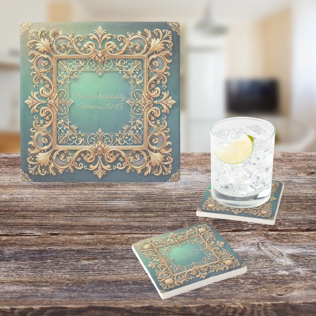 Porta-copo De Pedra Quadro Fillagree ao Quadrado Personalizável (Criador carregado)