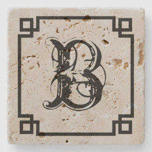 Porta-copo De Pedra Quadro simples preto monograma