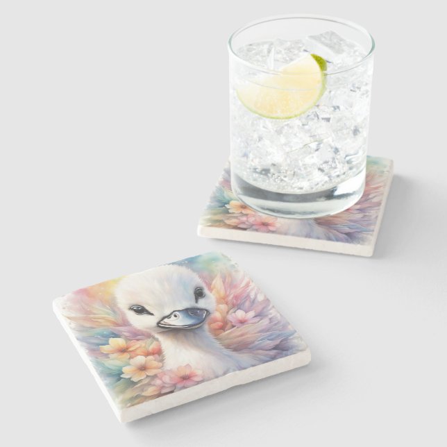 Porta-copo De Pedra Rainbow Birds Swan 2 (Lateral)